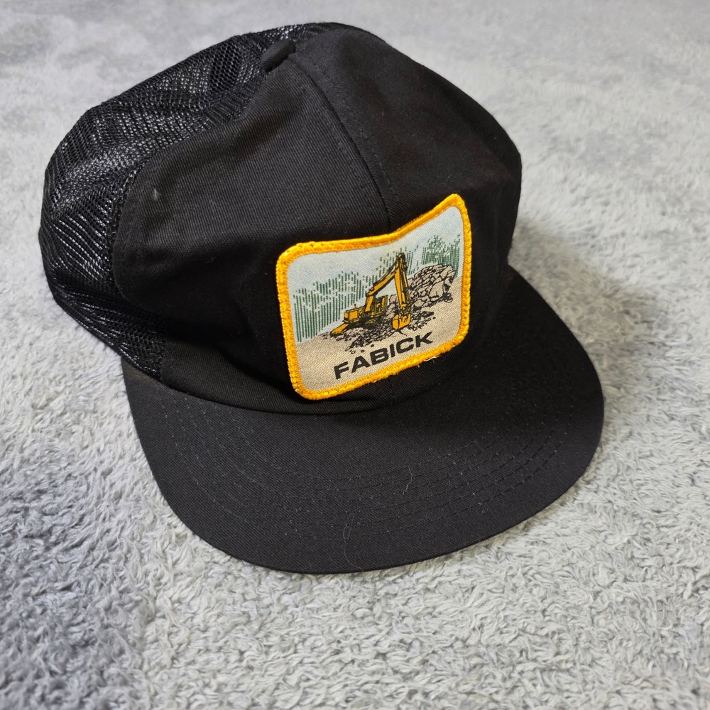 K-Products Mens OSFM Trucker Hat Black Fabick Heavy Machinery Patch Snapback